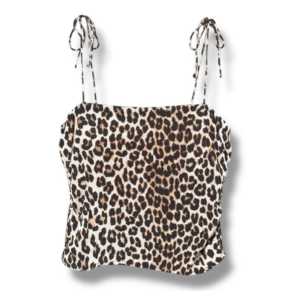 H&M Tops - H&M NWT Tie Strap Rouched Back Light Beige/Leopard Print Draped Camisole Top